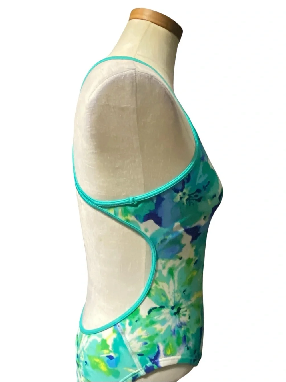 Nike Blue Green Floral Print Crossback One Piece Swimsuit 12 Athletic Sporty